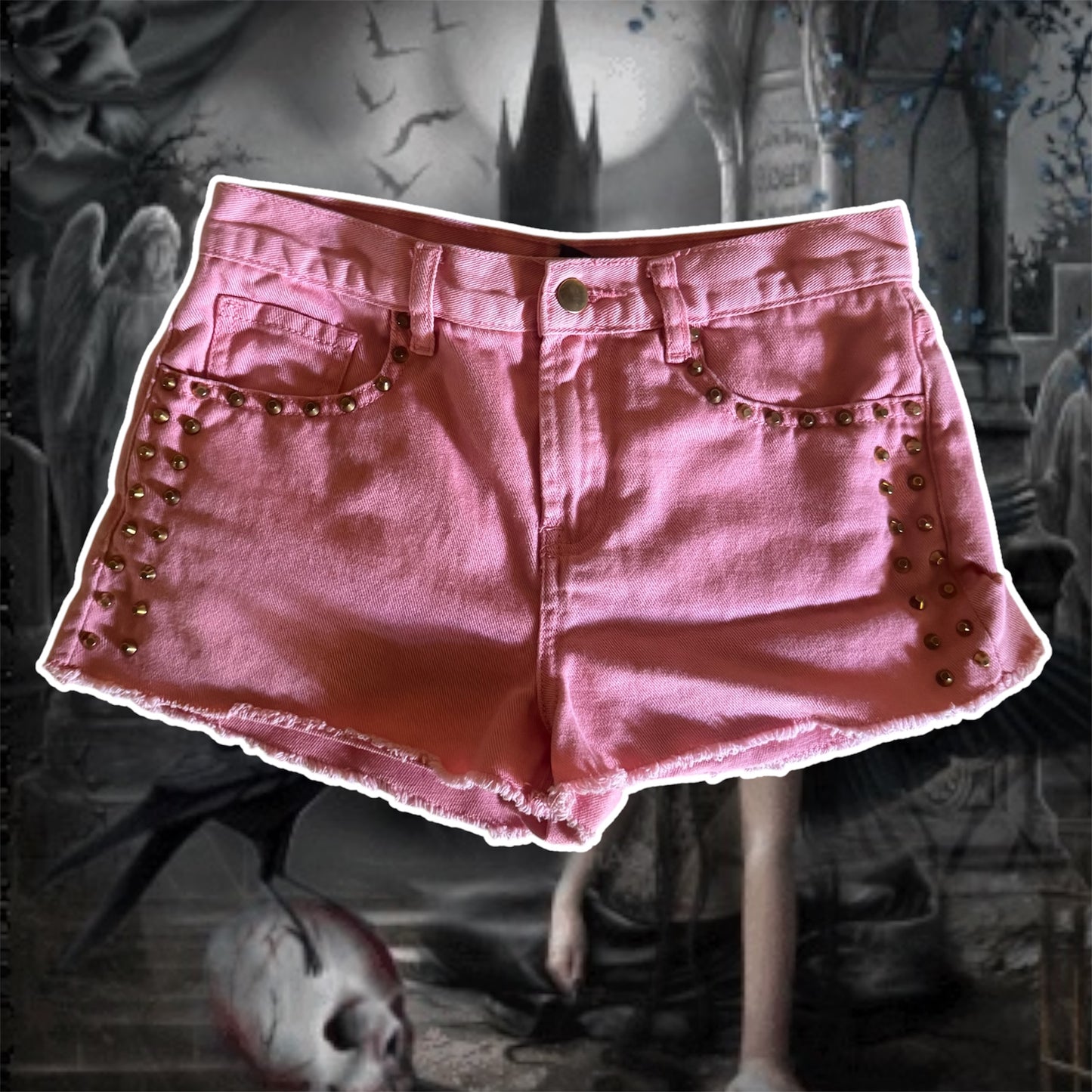 hot pink studded 2010s high waisted shorts (25)