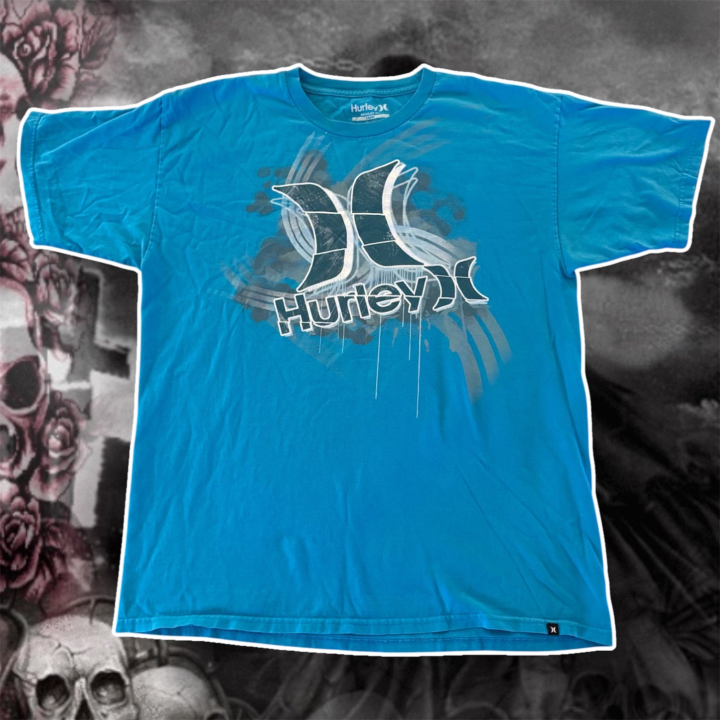 blue hurley surfer graphic short sleeve shirt (L)