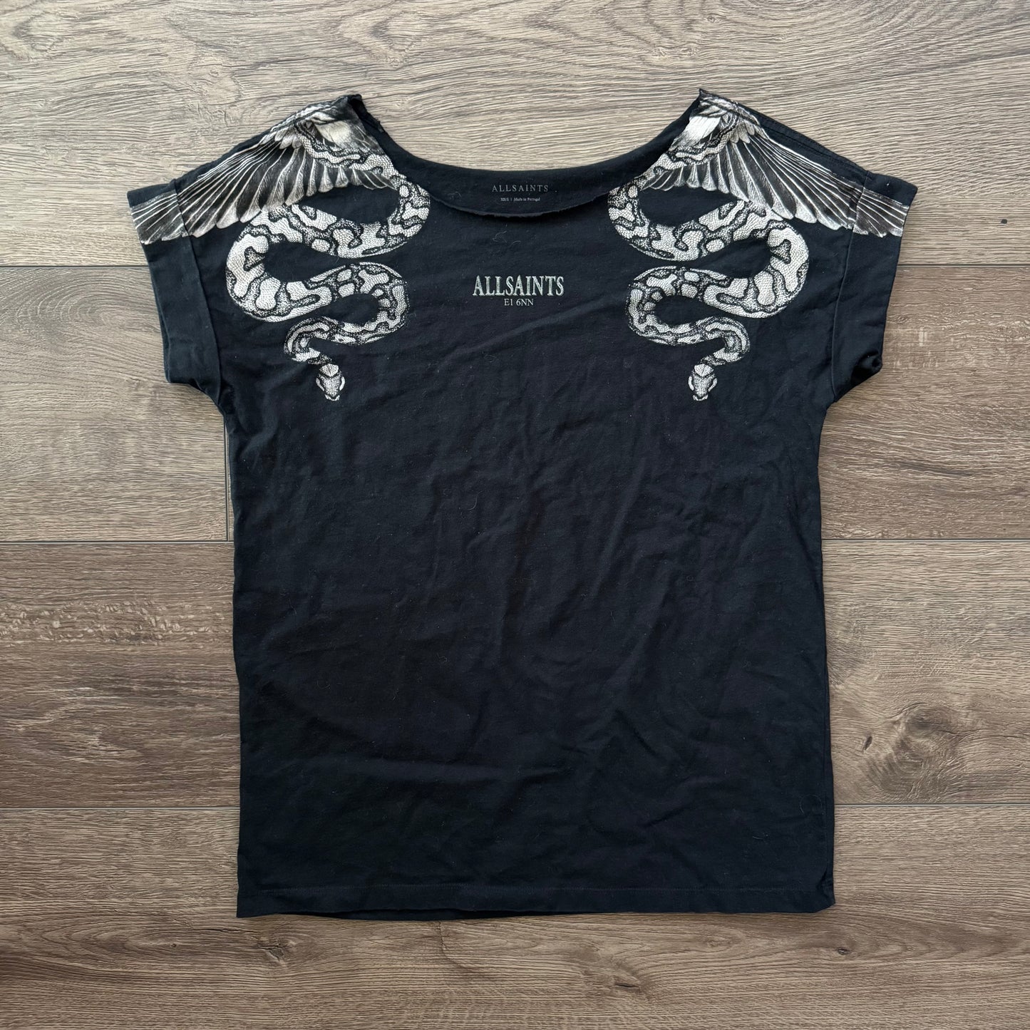 black allsaints snake eagle winged grungy graphic shirt