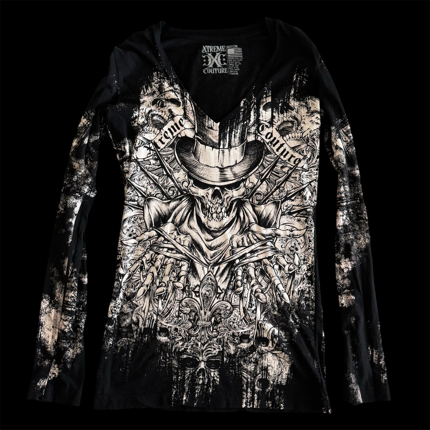 Black & White ‘Xtreme Couture’ Cybery2k Graphic Skull Long Sleeve Shirt