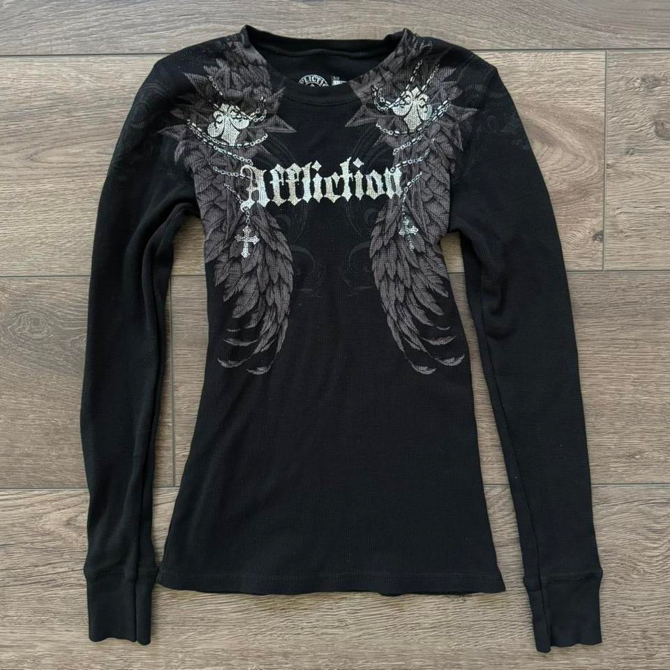 black & grey affliction cybery2k long sleeve shirt