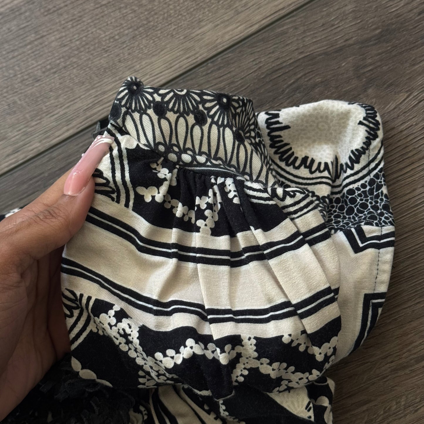 beige & black v neck boho blouse