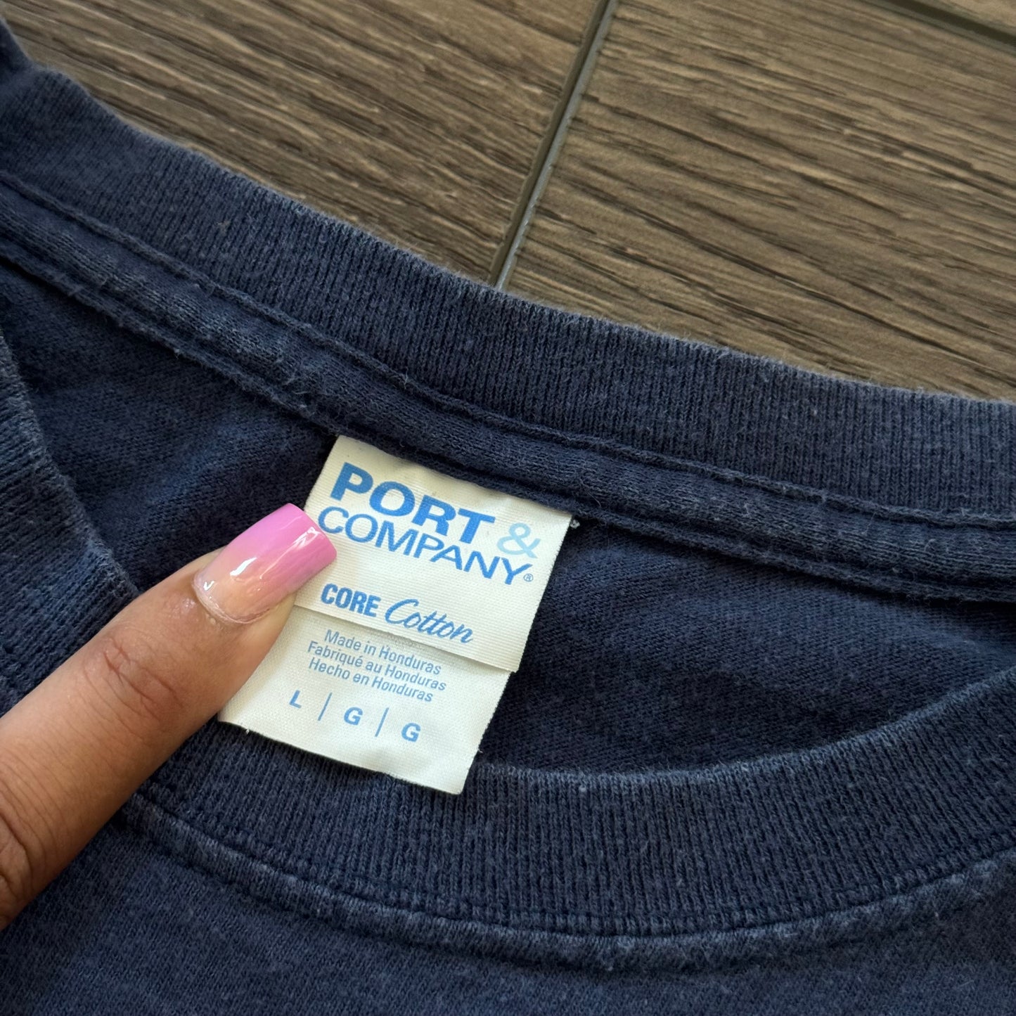 navy blue trader joe’s logo graphic long sleeve (L)