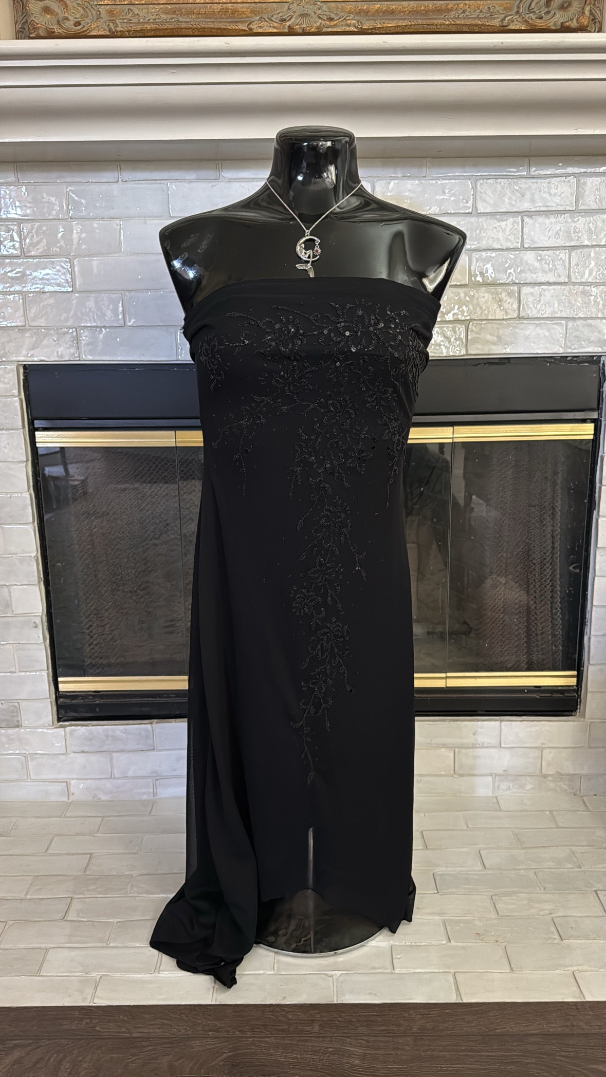 black y2k sequin asymmetric layered long dress