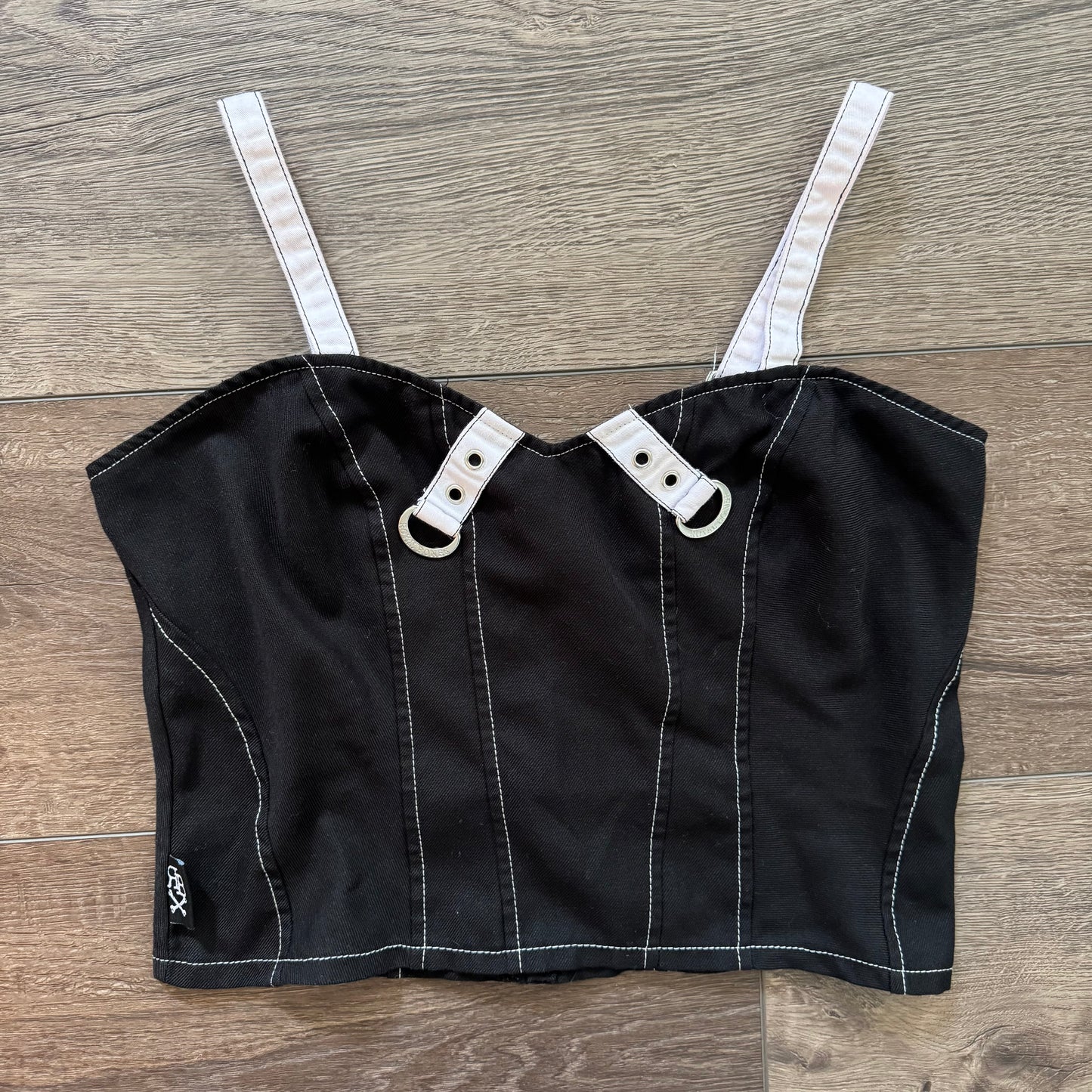 white and black royal bones corset crop y2k top (XL)