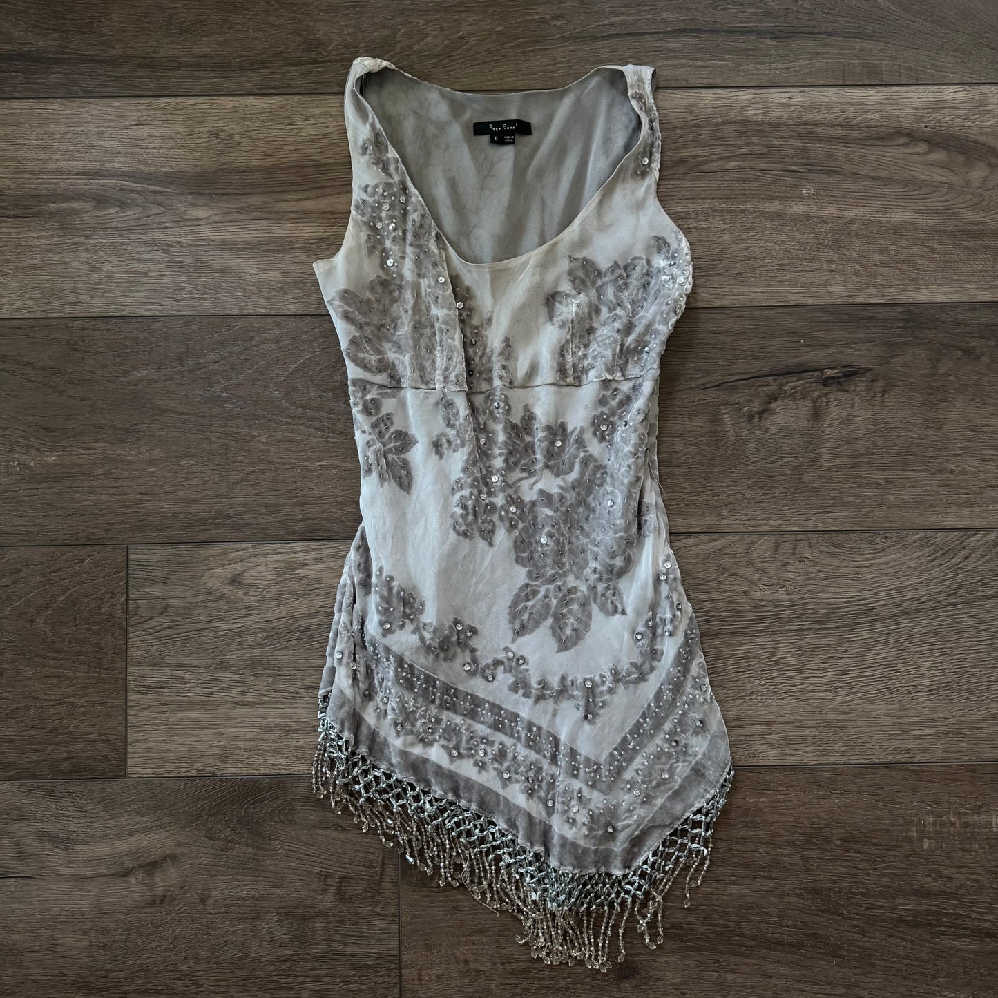 grey y2k sequin beaded silk asymmetrical dress (8)