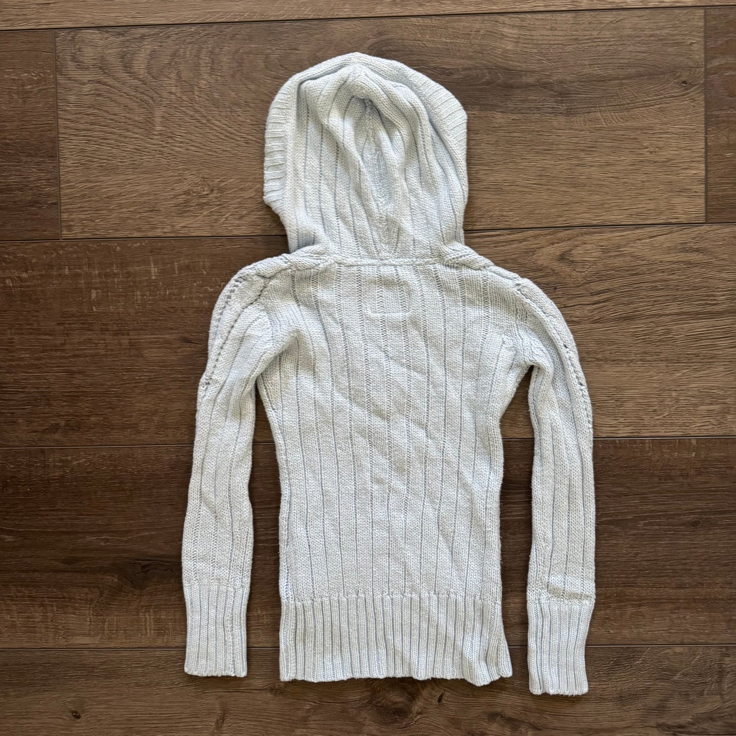 icey blue cable knit button up hoodie