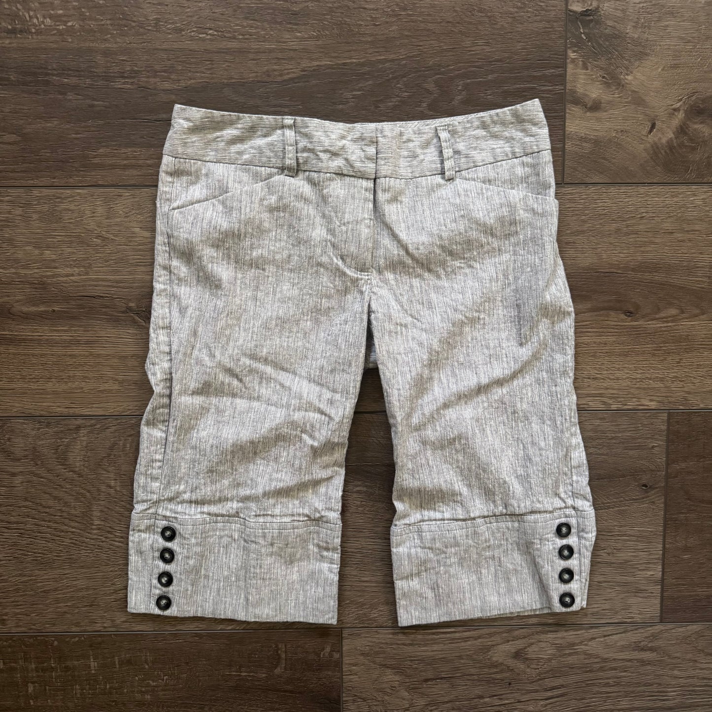 grey grungy office core button capri pants