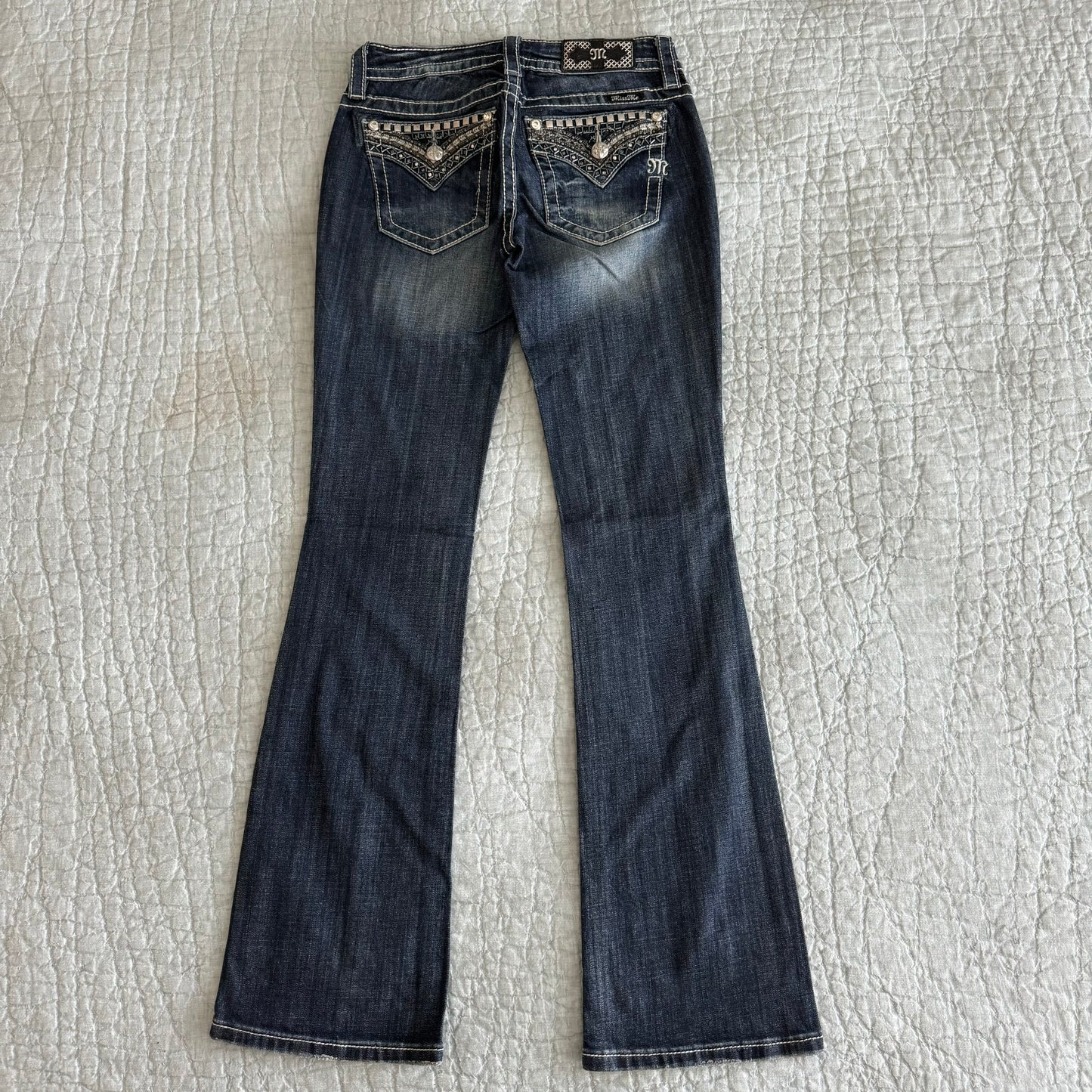 Dark Denim Blue ‘Miss Me’ NWT Rhinestone Y2K Lowrise Bootcut Jeans