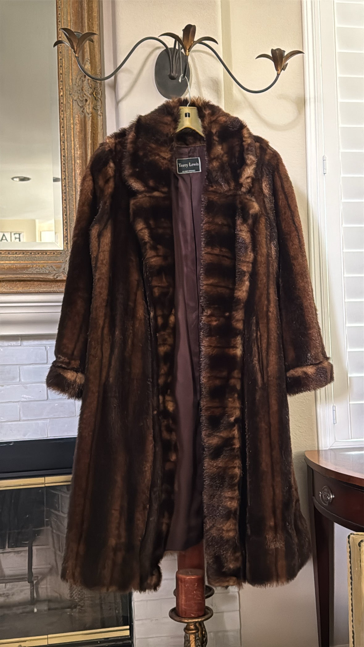 brown terry lewis classic luxuries women’s long fur coat