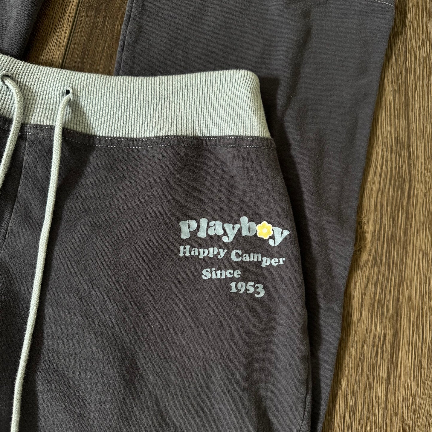 grey & blue playboy x pacsun high rise playboy flare sweatpants (S)