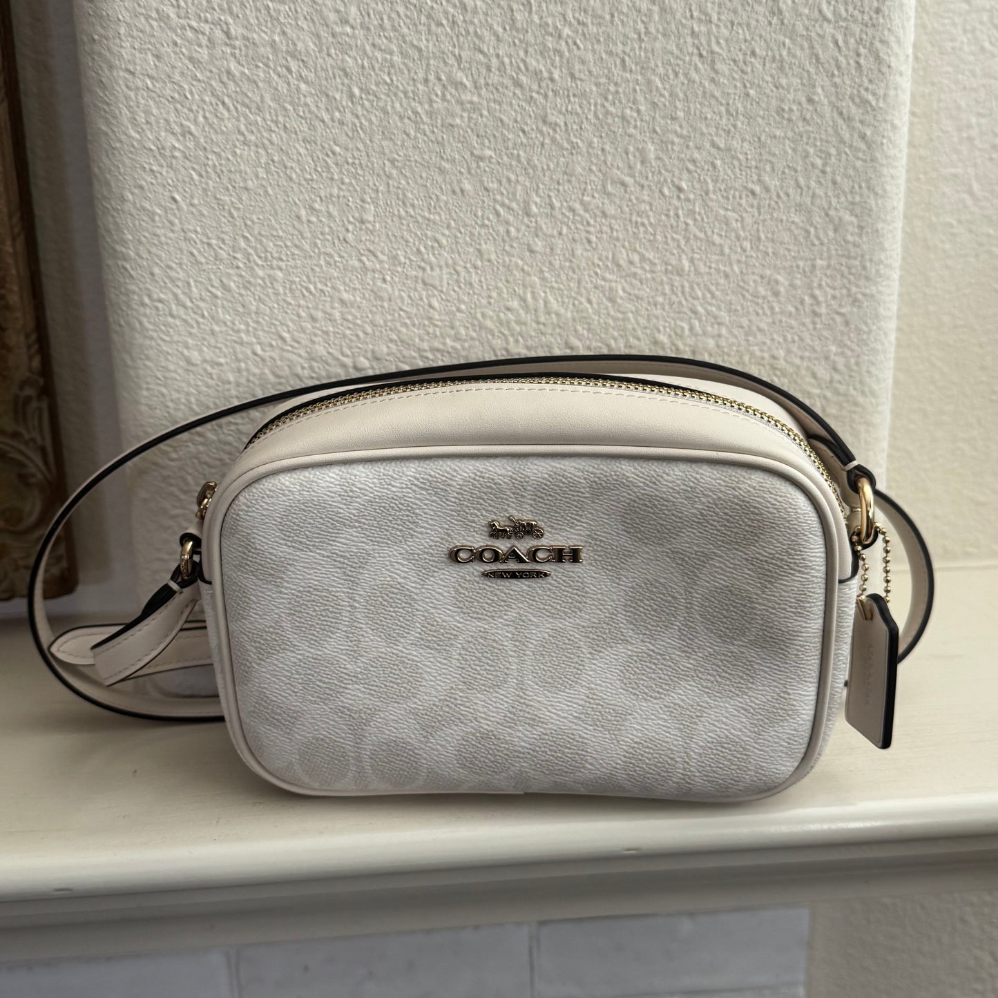 White Coach Jamie Camera Bag In Signature Canvas Crossbody