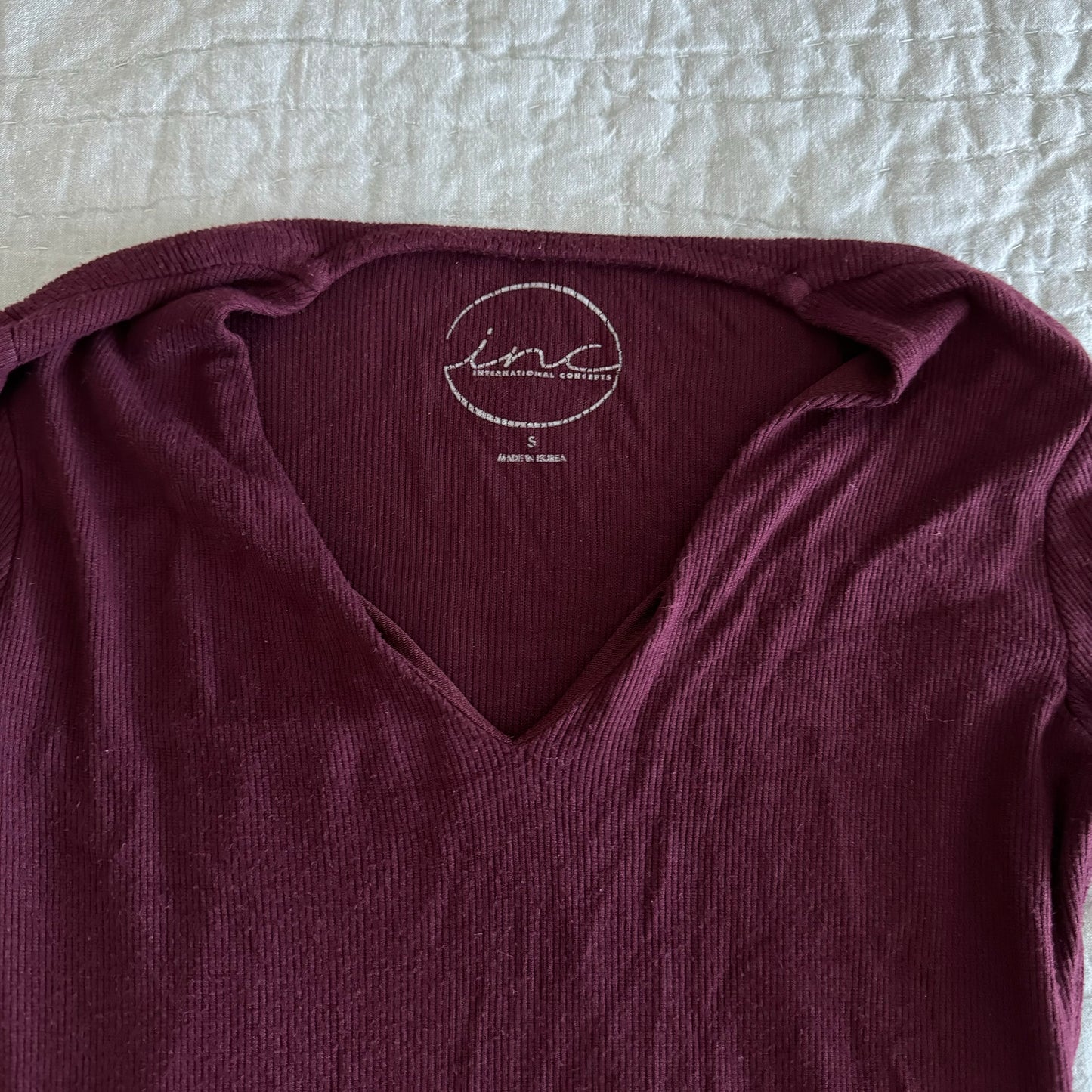 Burgundy Purple ‘INC International Concepts’ Ribbed Soft V Neck Shirt