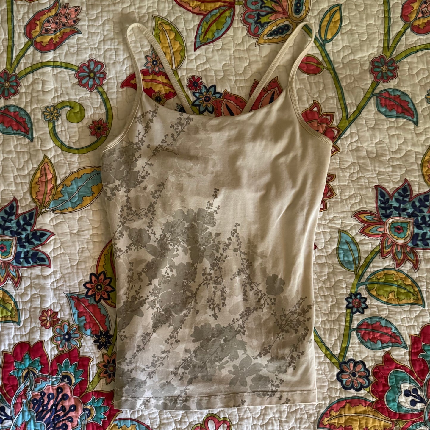 beige floral grungy y2k stretchy cami top (S)