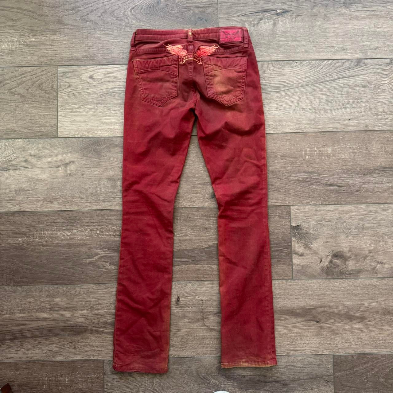 dark red robin’s jeans y2k marilyn low rise slim straight jeans