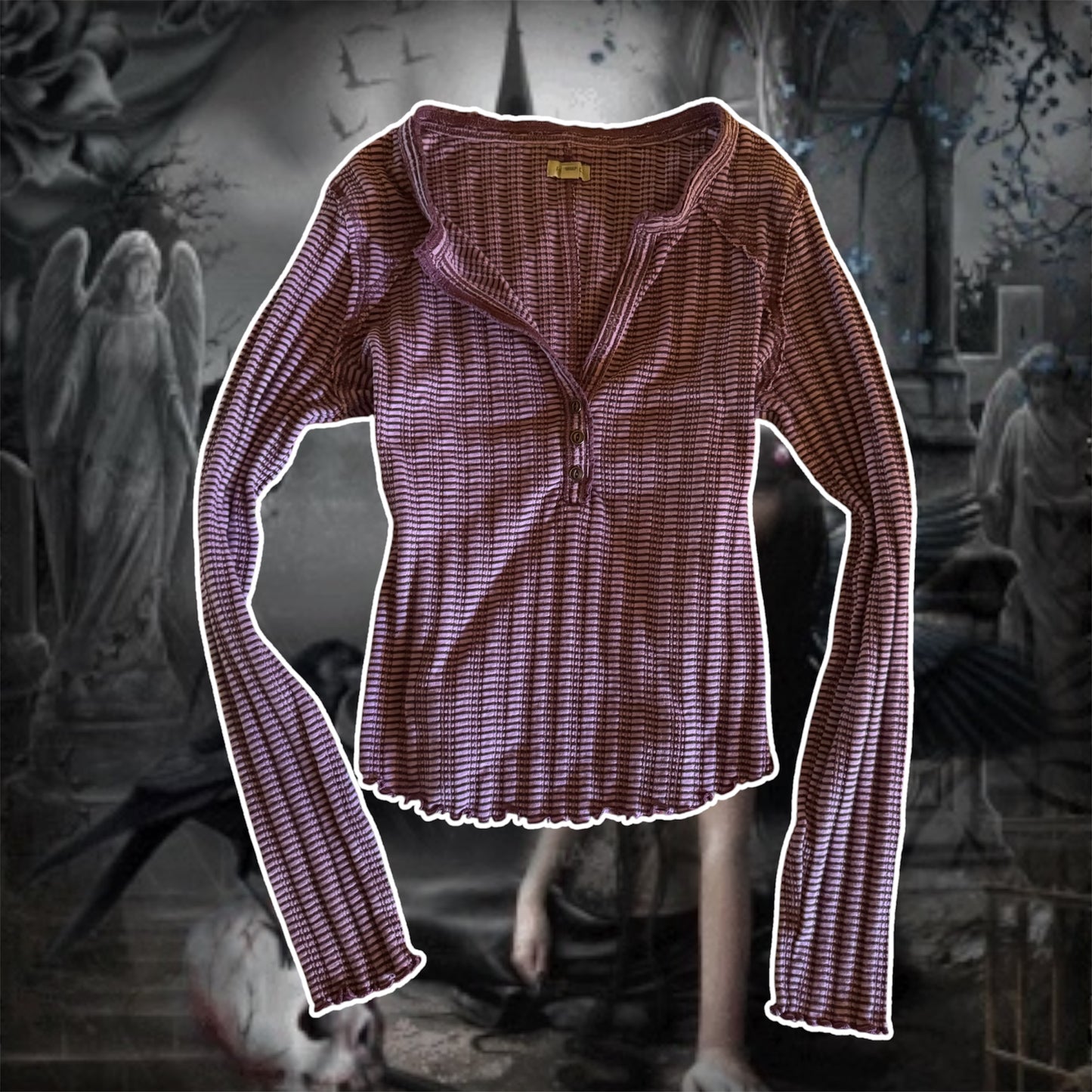 purple stripped long sleeve henley shirt (M)