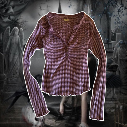 purple stripped long sleeve henley shirt (M)