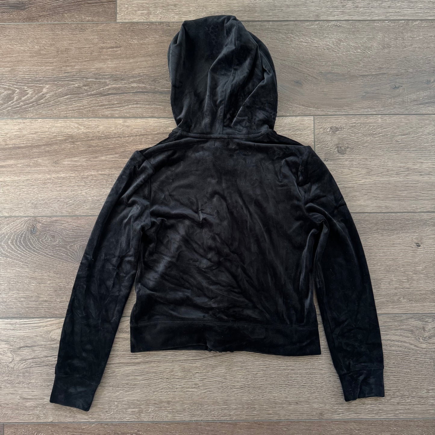 black juicy couture rhinestone zip up velvet jacket (M)