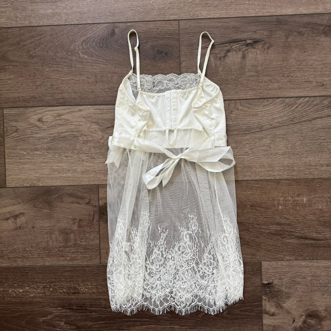 white creme lingerie bow tie back babydoll mini lingerie dress