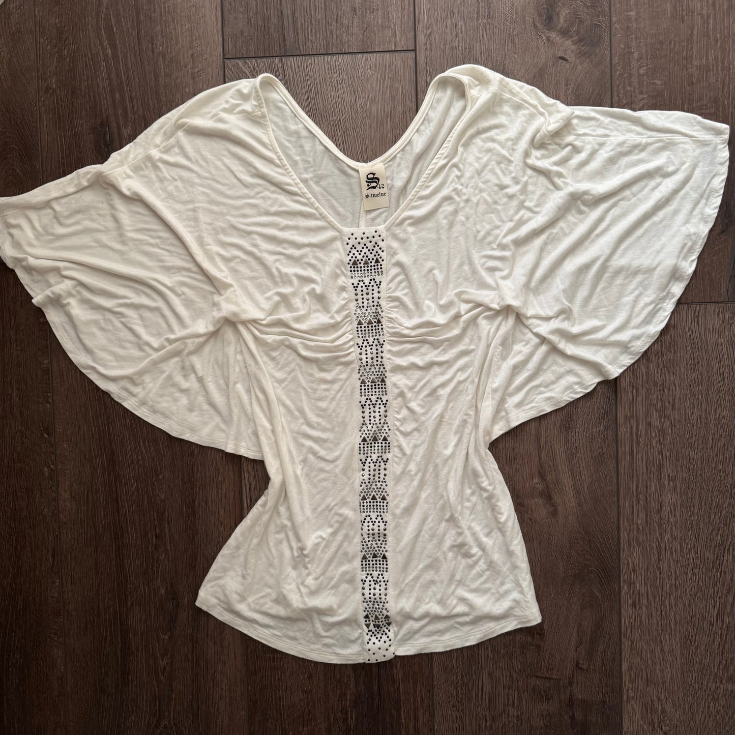 White ‘S-Twelve’ Studded Butterfly top