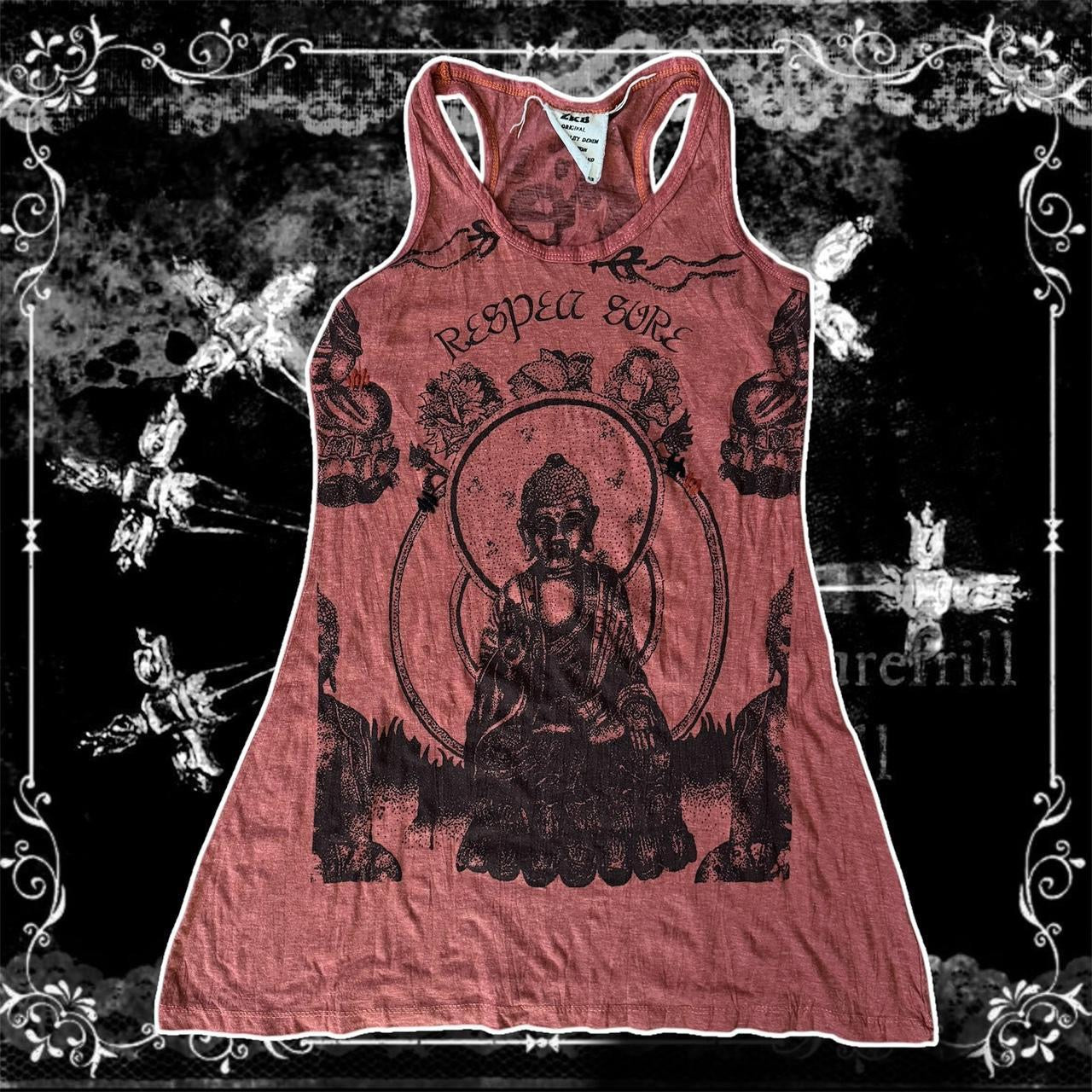 light red ganesh spiritual long muscle tank top