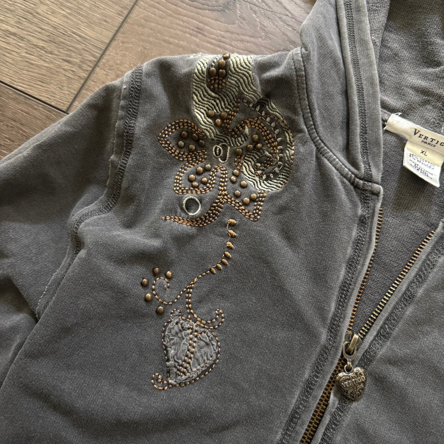dark grey y2k embellished grungy zip up jacket