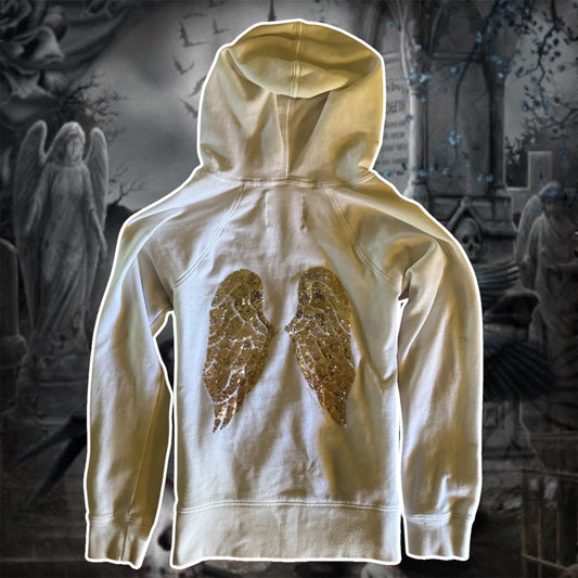 rare white & gold victoria’s secret sequin angel wings long sleeve zip up jacket (S)
