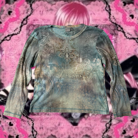 Multicolored ‘Apt. 9’ Y2K Rhinestone Long Sleeve Top