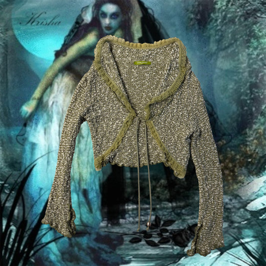 Green ‘Solyne’ Paris Lace Trim Knitted Bolero Cardigan