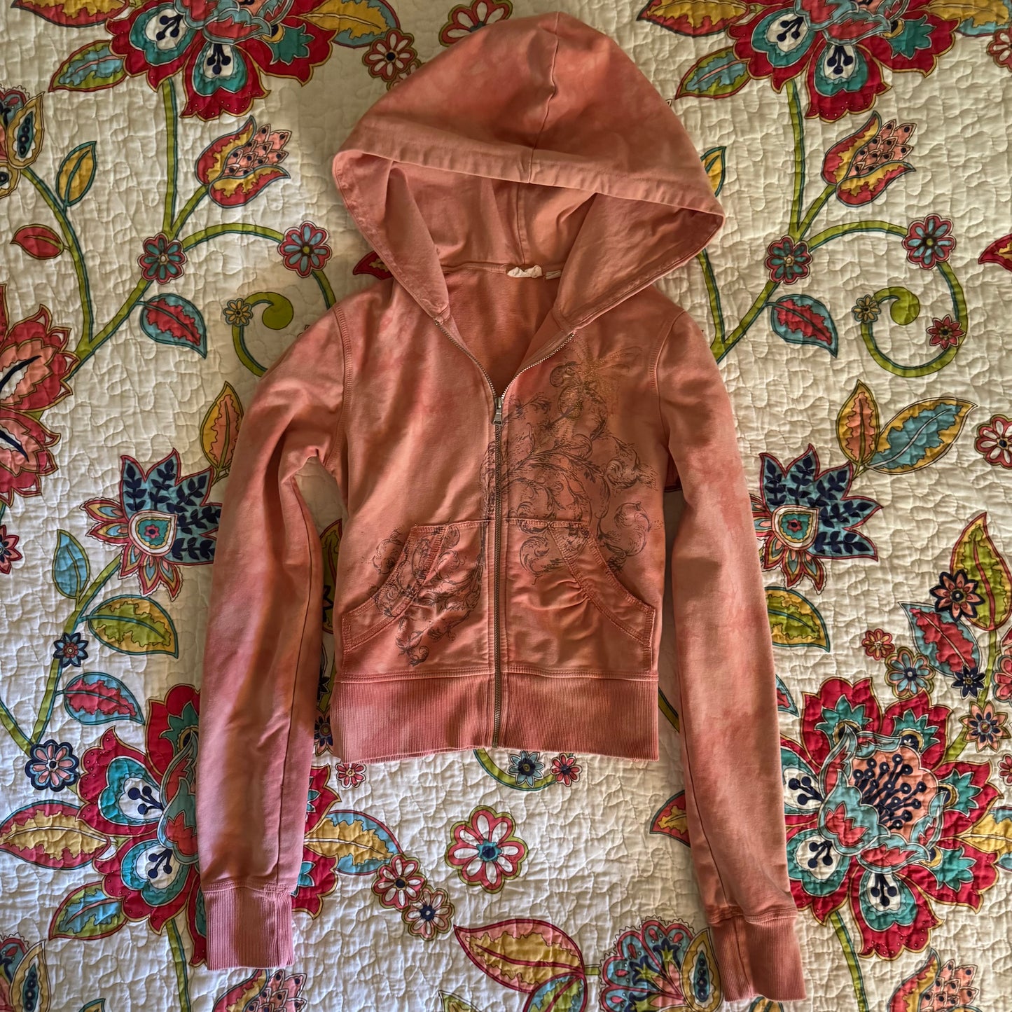 light pink tie dye cybery2k butterfly cropped jacket hoodie (S)