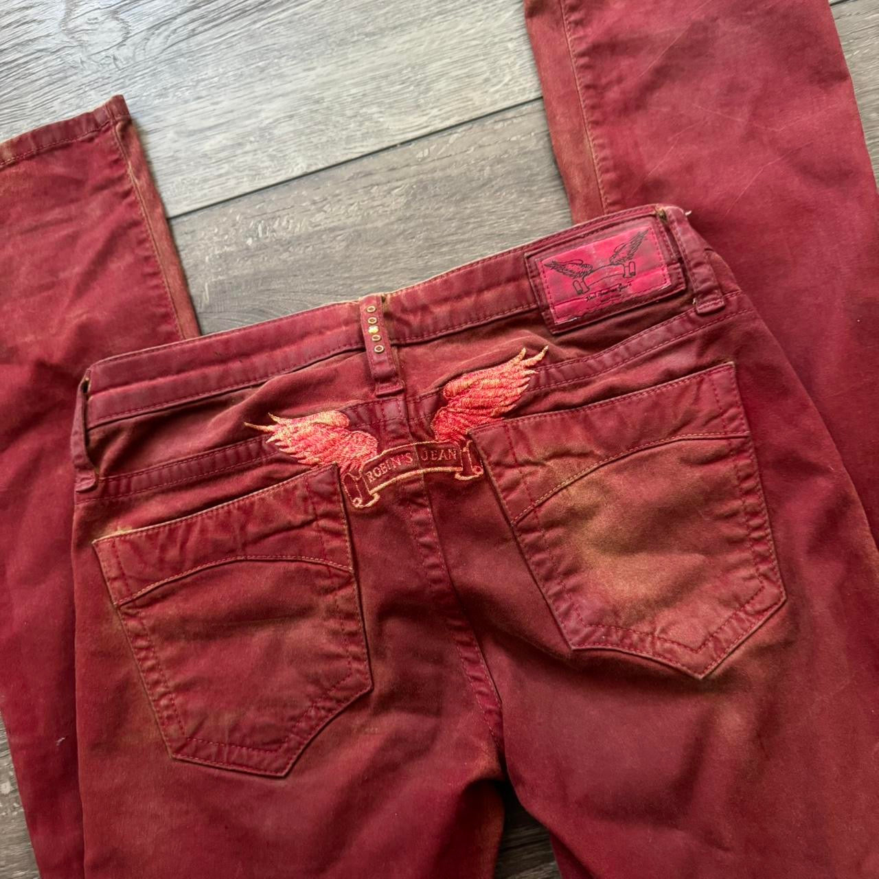 dark red robin’s jeans y2k marilyn low rise slim straight jeans