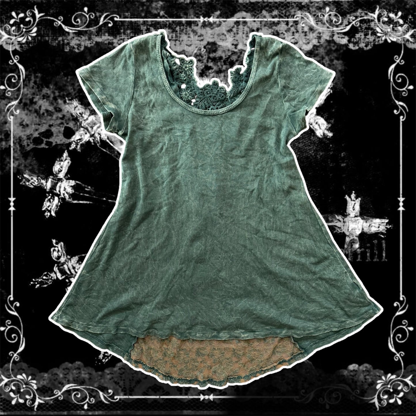 aqua green lace whimsical short sleeve top