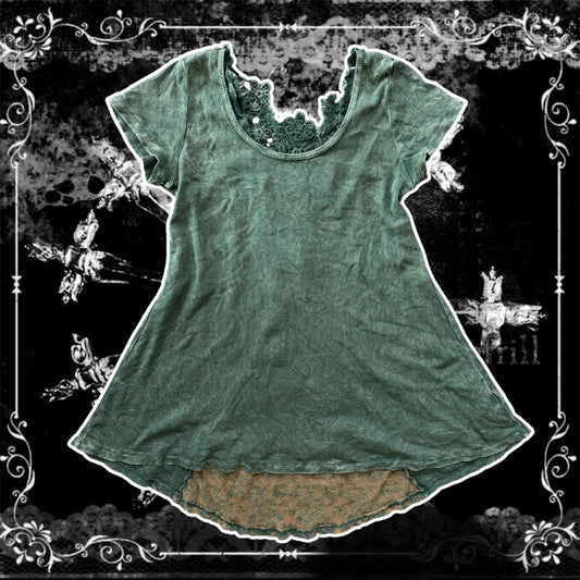 aqua green lace whimsical short sleeve top