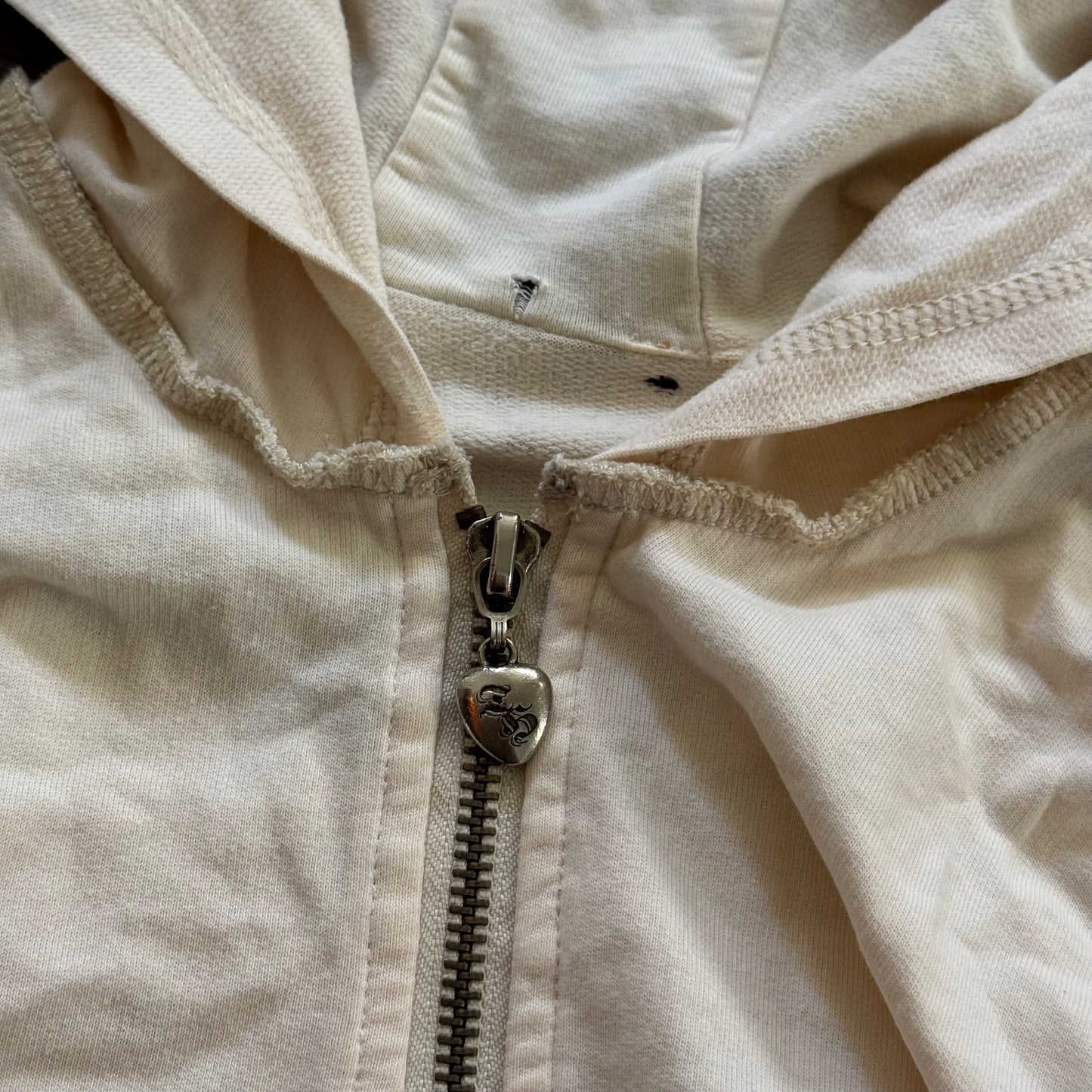 crème rhinestone heart peace sign y2k distressed hoodie