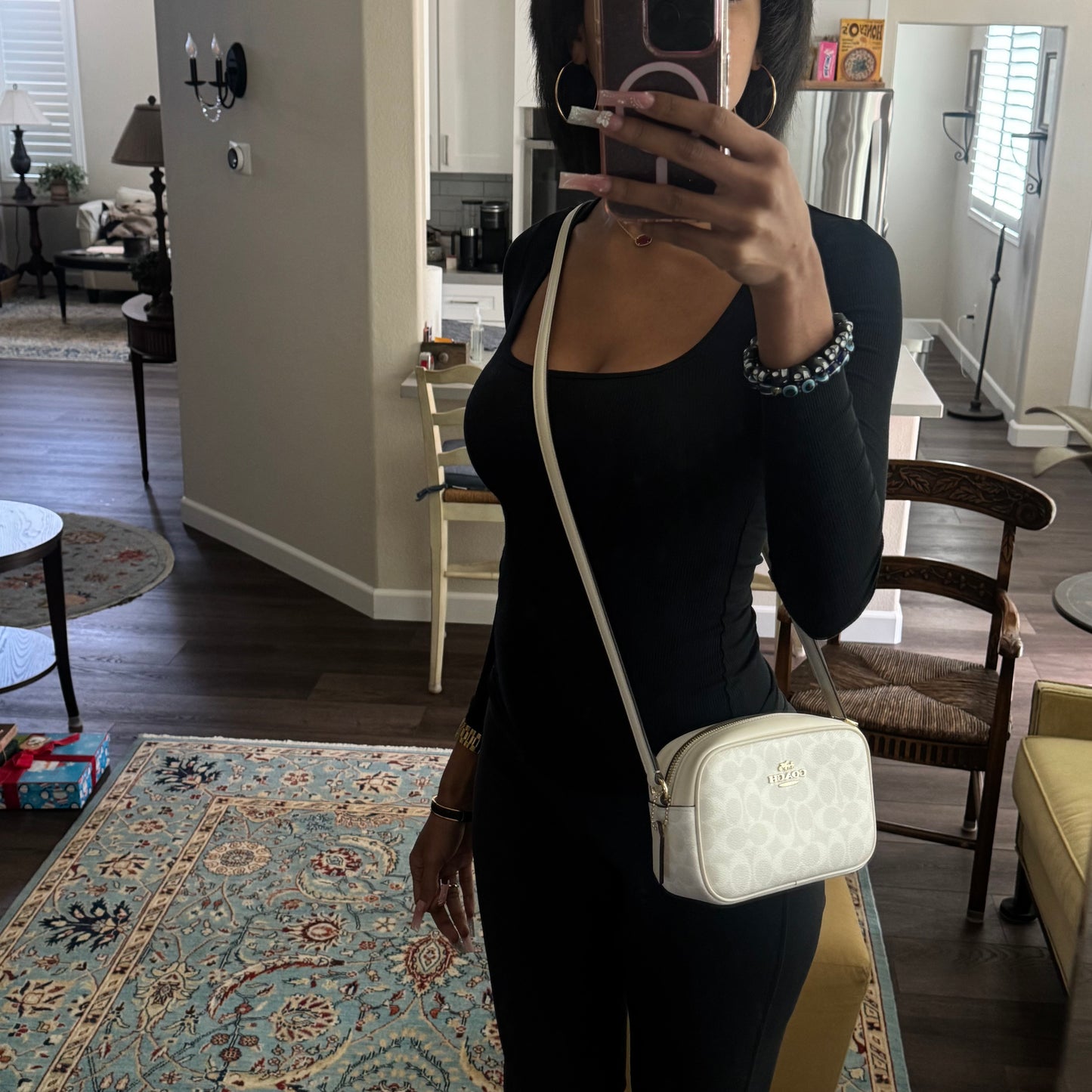 White Coach Jamie Camera Bag In Signature Canvas Crossbody