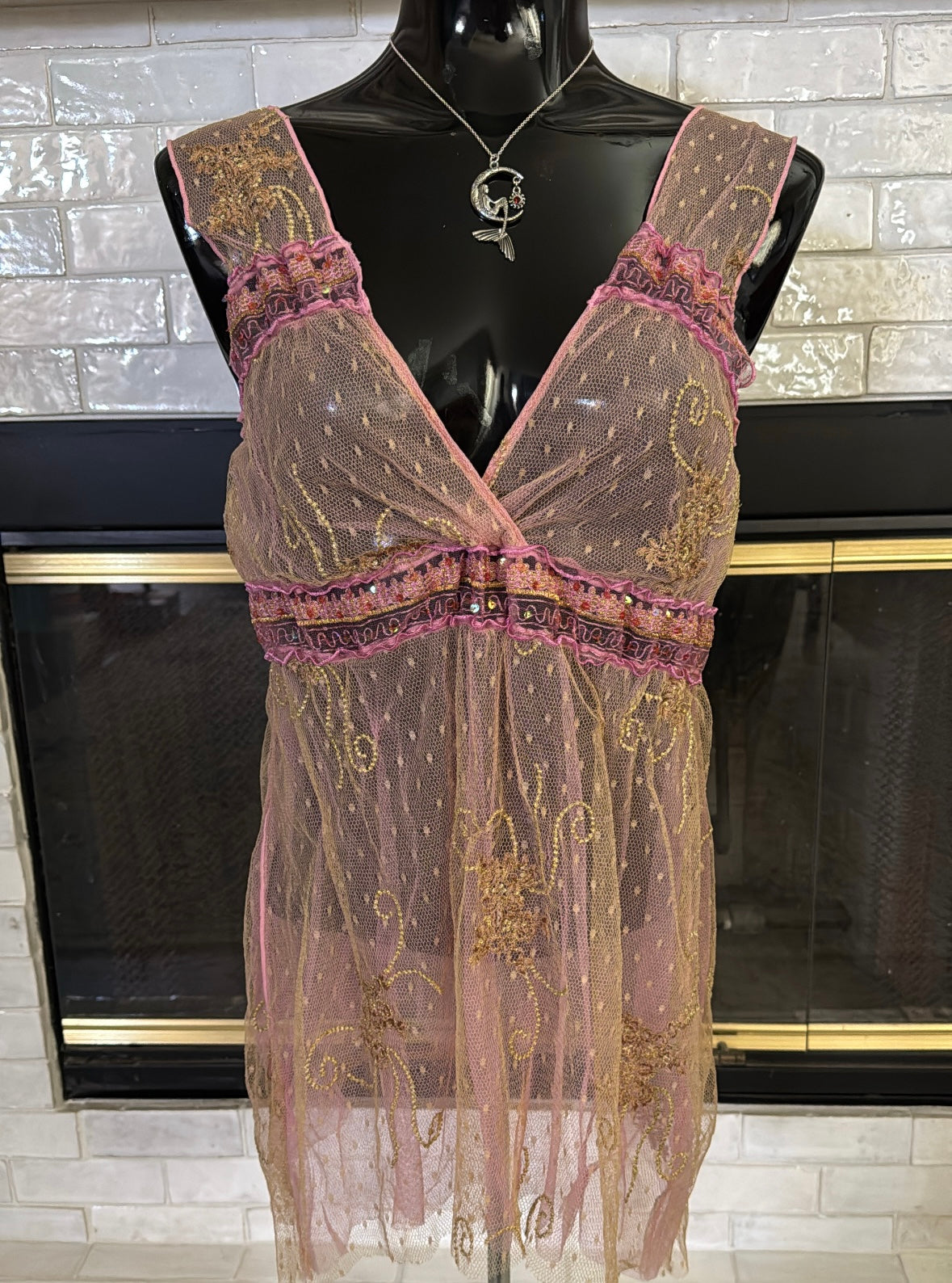 pink & gold mesh y2k fairycore top