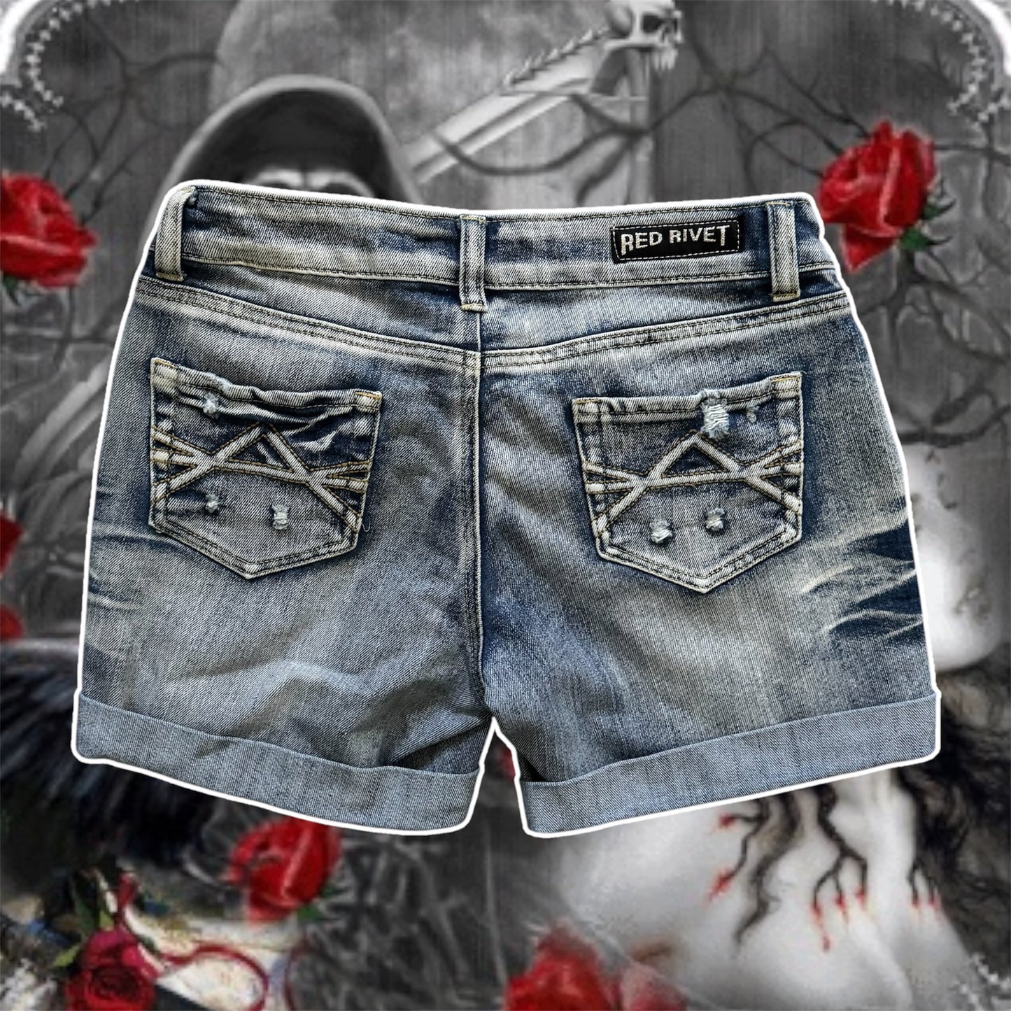 denim blue lowrise cybery2k acid wash shorts