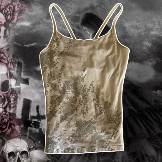 beige floral grungy y2k stretchy cami top (S)