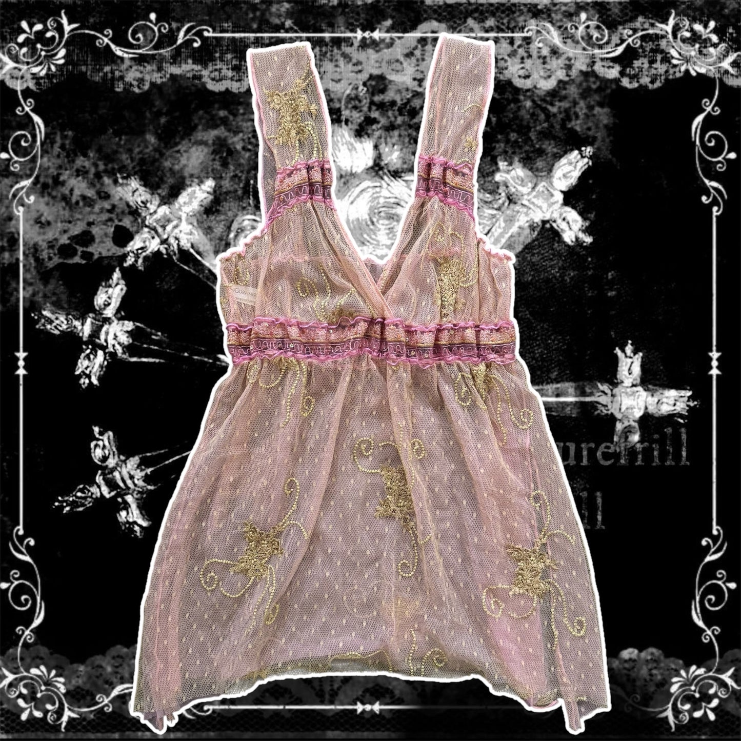 pink & gold mesh y2k fairycore top