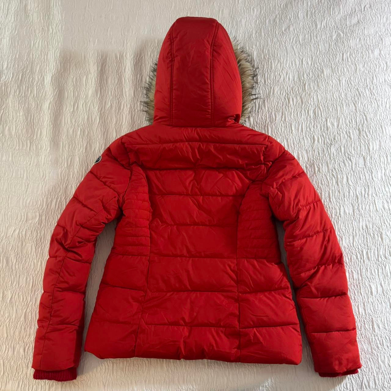 red abercrombie & fitch puffer fur trim premium jacket