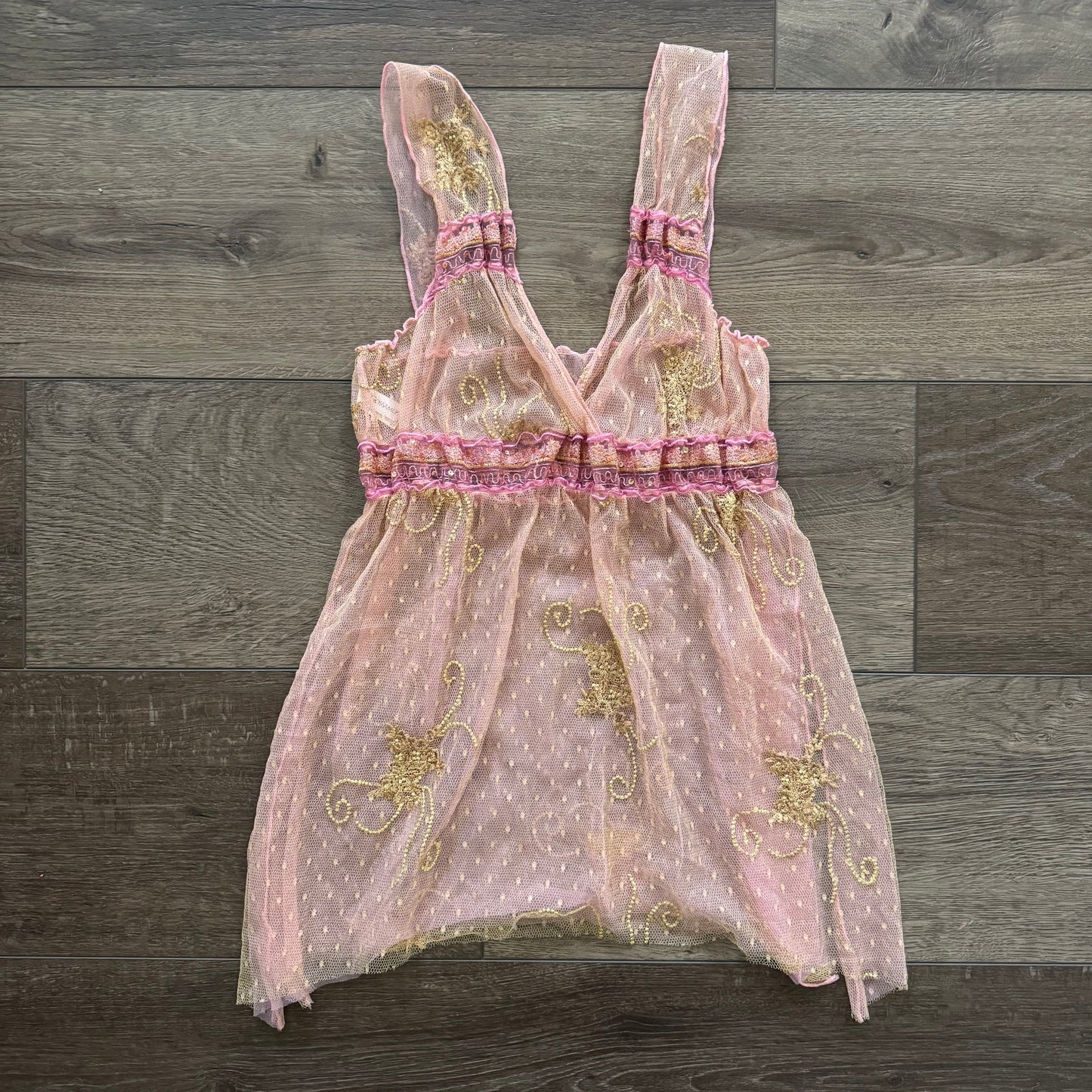 pink & gold mesh y2k fairycore top