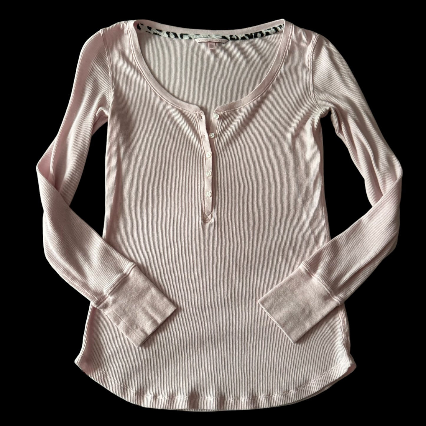 Light Pink ‘Victoria’s Secret’ Henley Style Ribbed Stretchy Long Sleeve Shirt