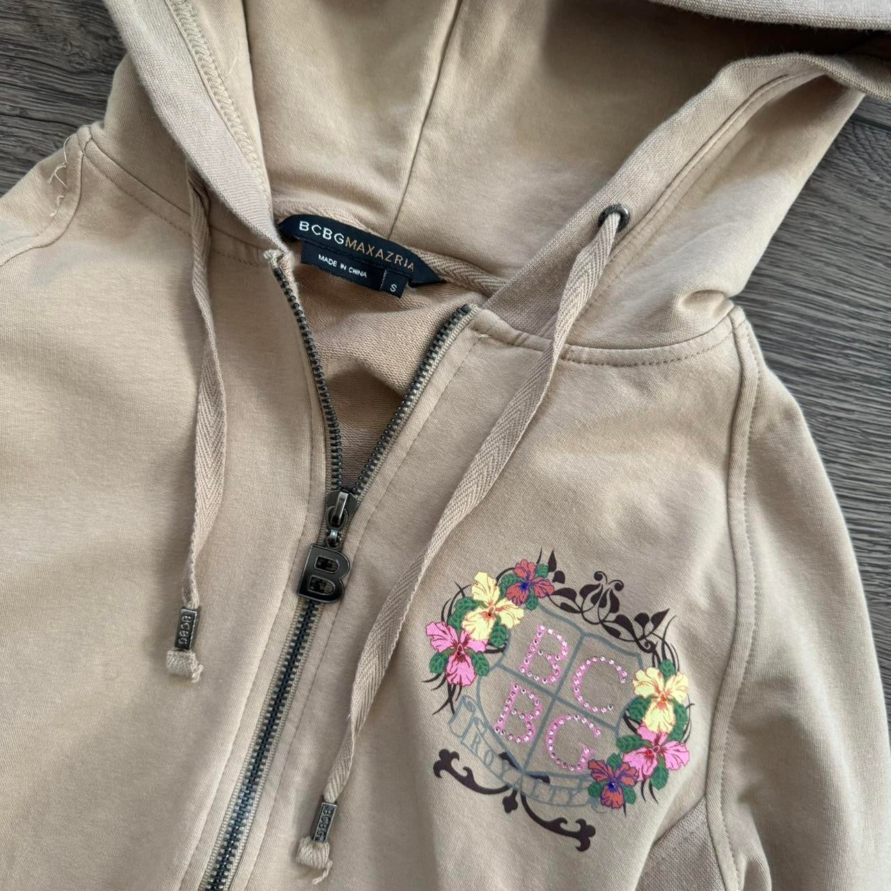 beige juicy couture inspired y2k rhinestone zip up jacket