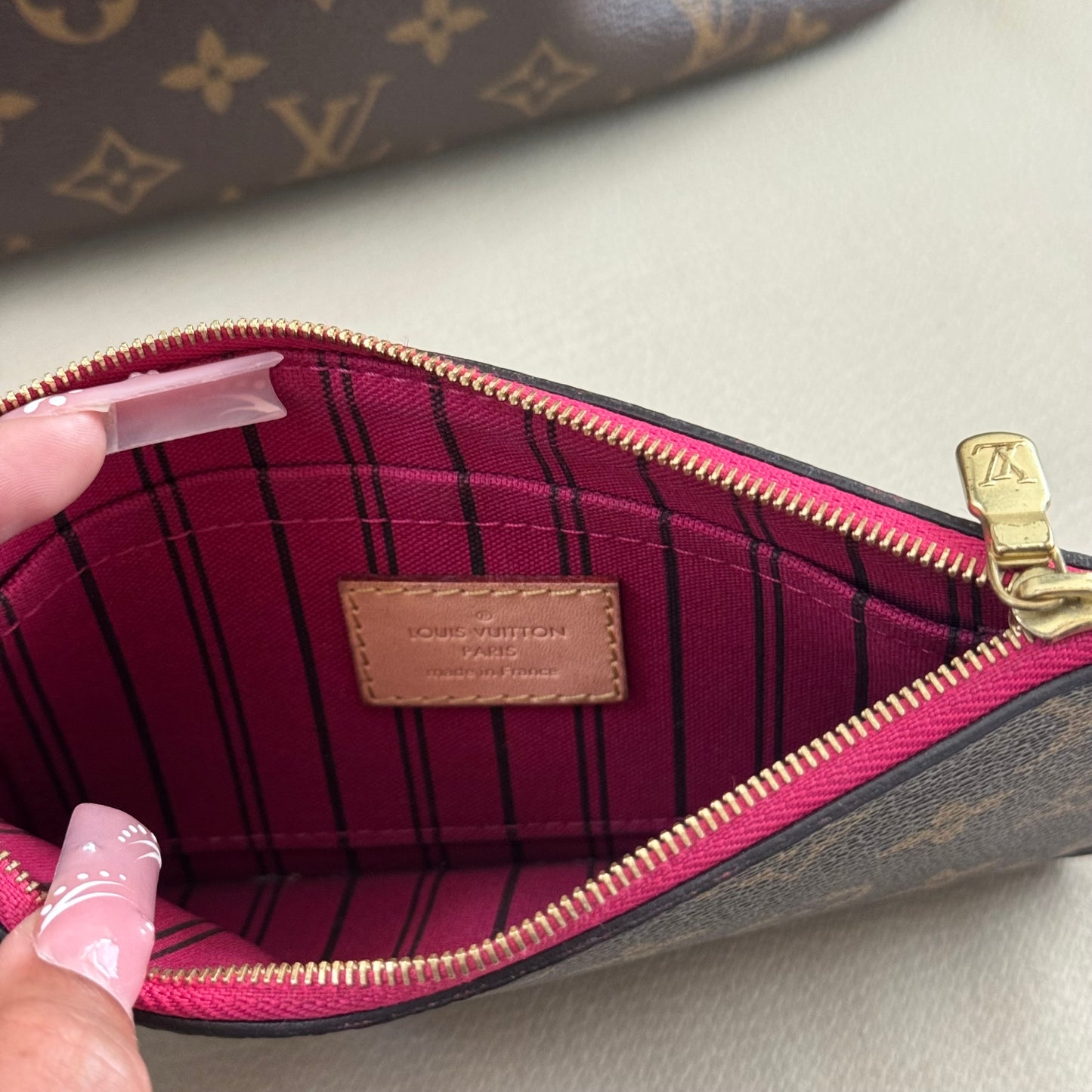 louis vuitton neverfull pm pivoine w/ pochette authentic