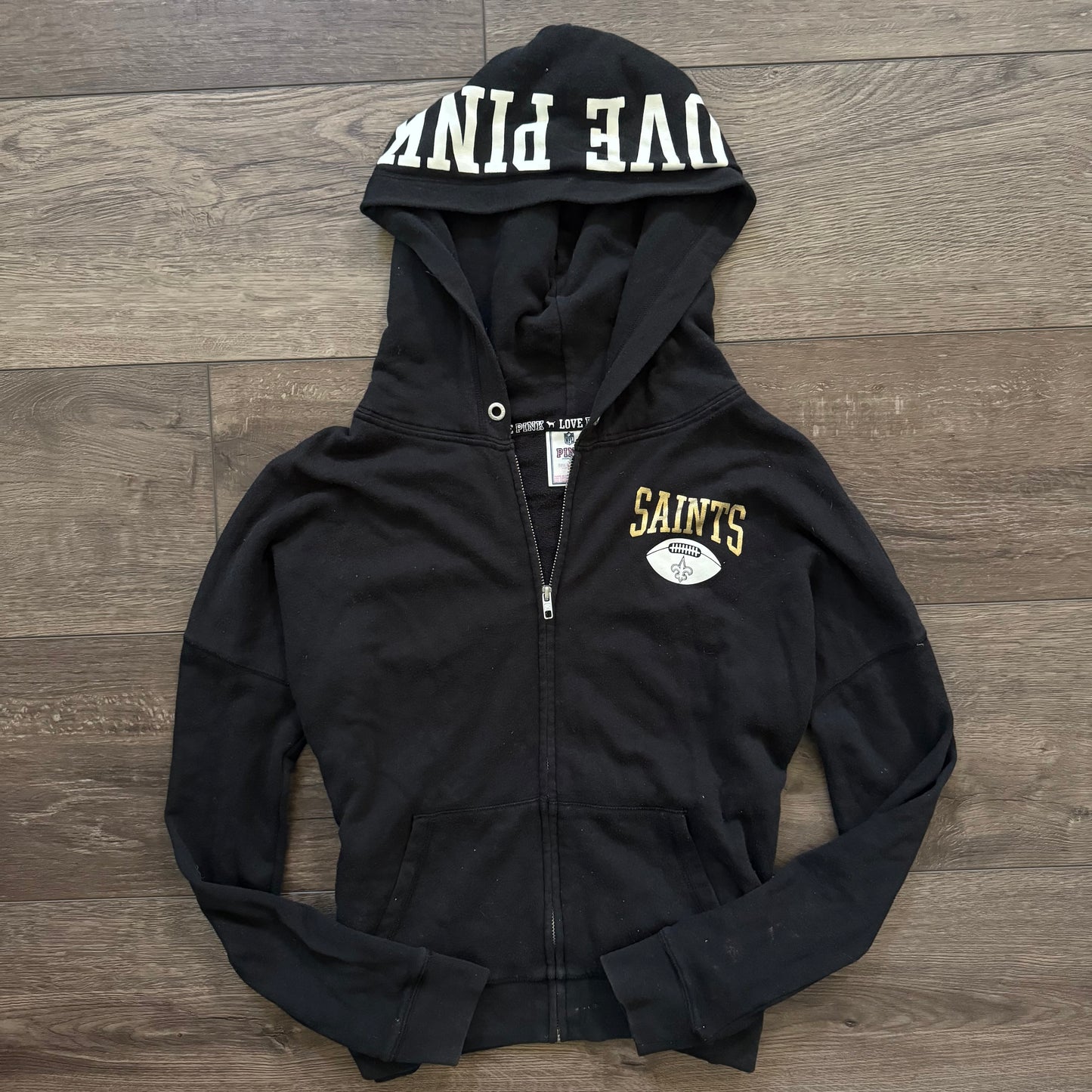 black & gold victorias secret rhinestone new orleans saints zip up hoodie jacket