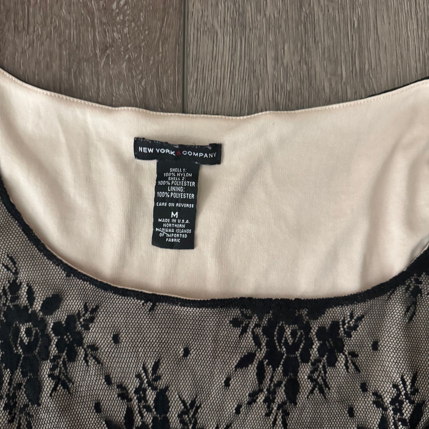 Black & Creme ‘New York & Company’ Grungy Lace Babydoll Long Sleeve Top