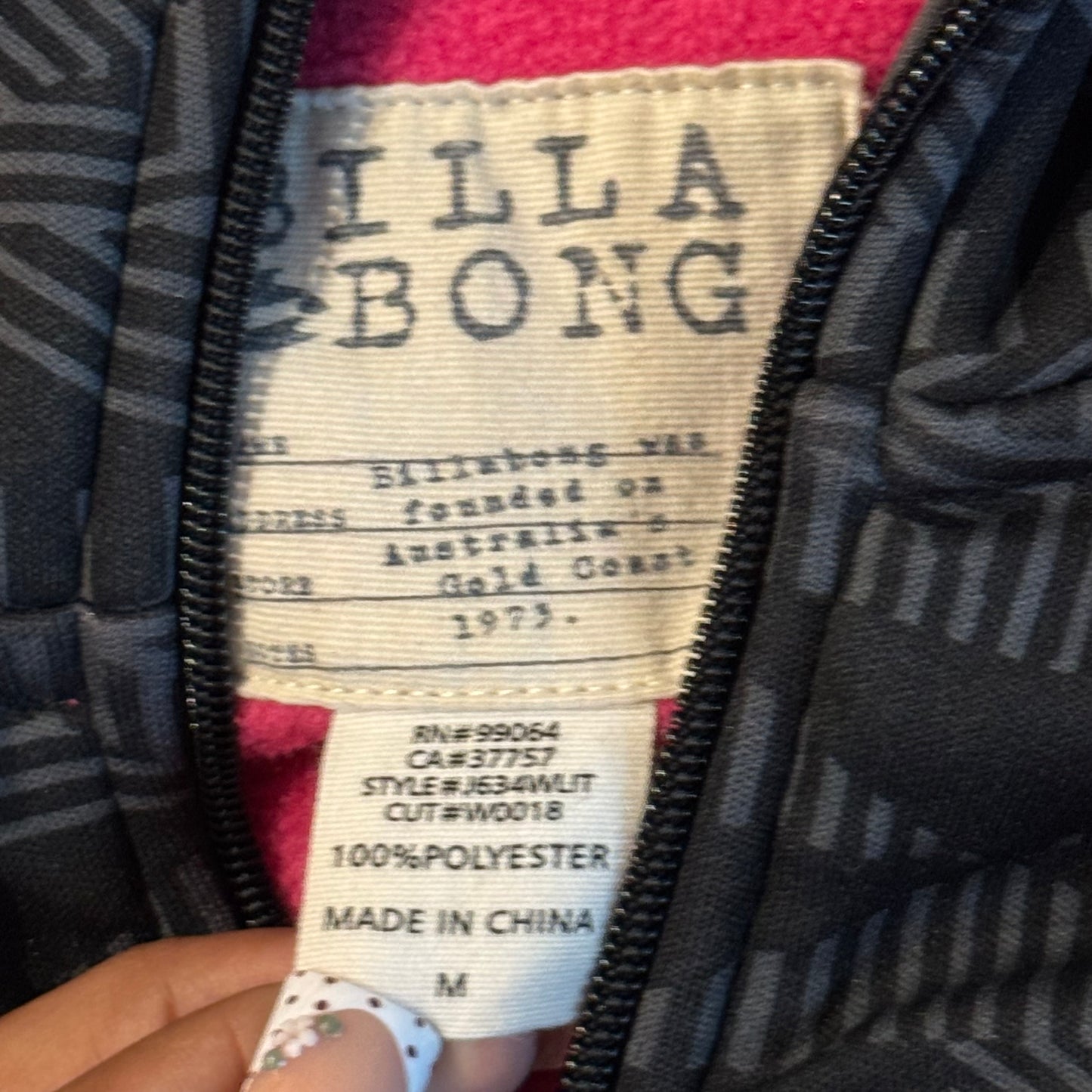 black and pink billabong y2k surfer long sleeve jacket (M)