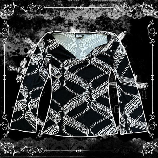 Black & White ‘PS’ Soft Long Sleeve Flowy Sleeve Blouse