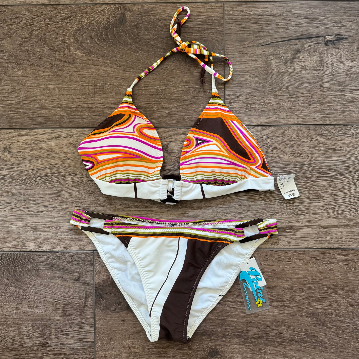 Multicolored ‘Point Conception’ Deadstock Y2K Bikini Set