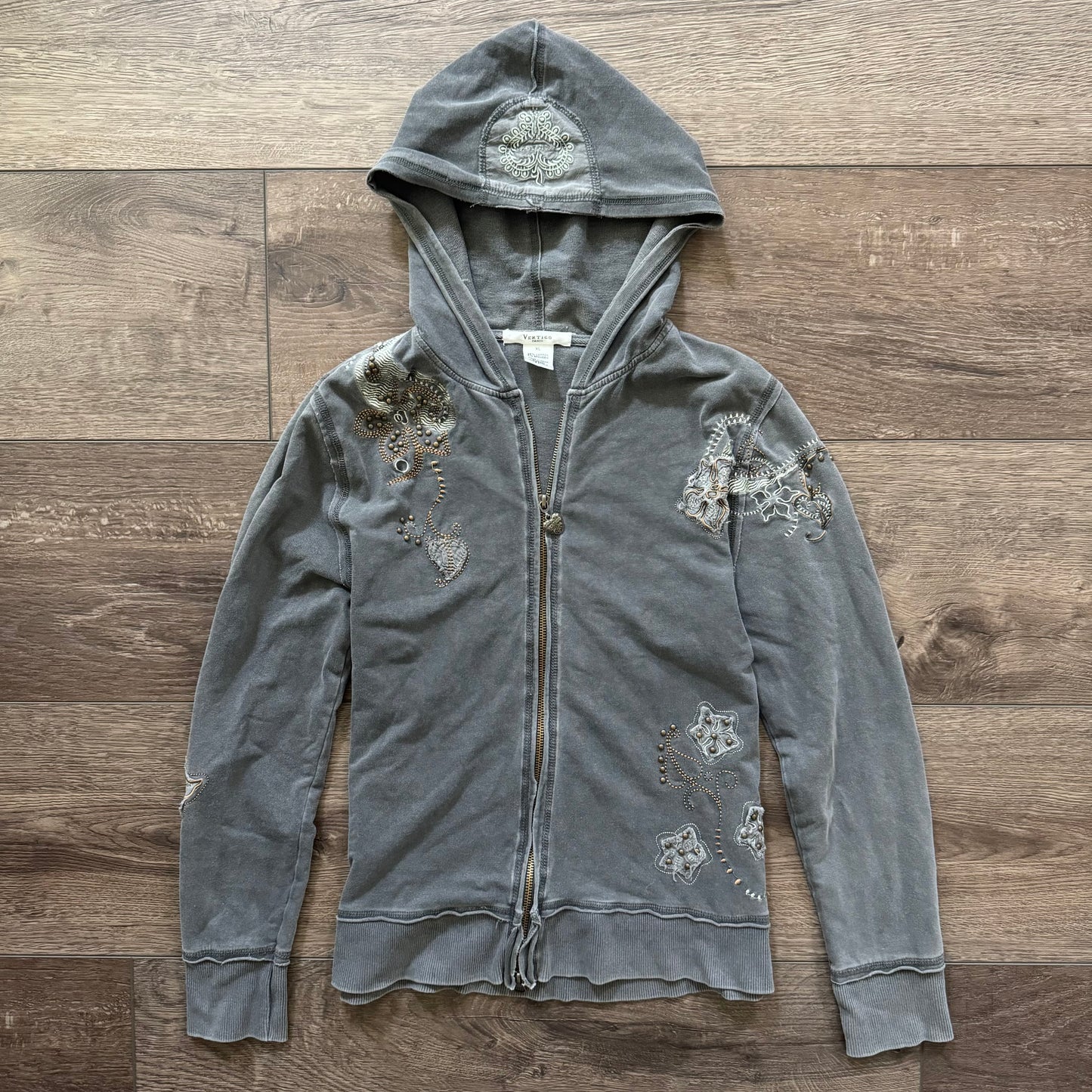 dark grey y2k embellished grungy zip up jacket